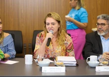 Deputada Simone falando durante reunião do Comitê do Pacto pelas crianças do Piauí (Foto: Alysson Dinis)