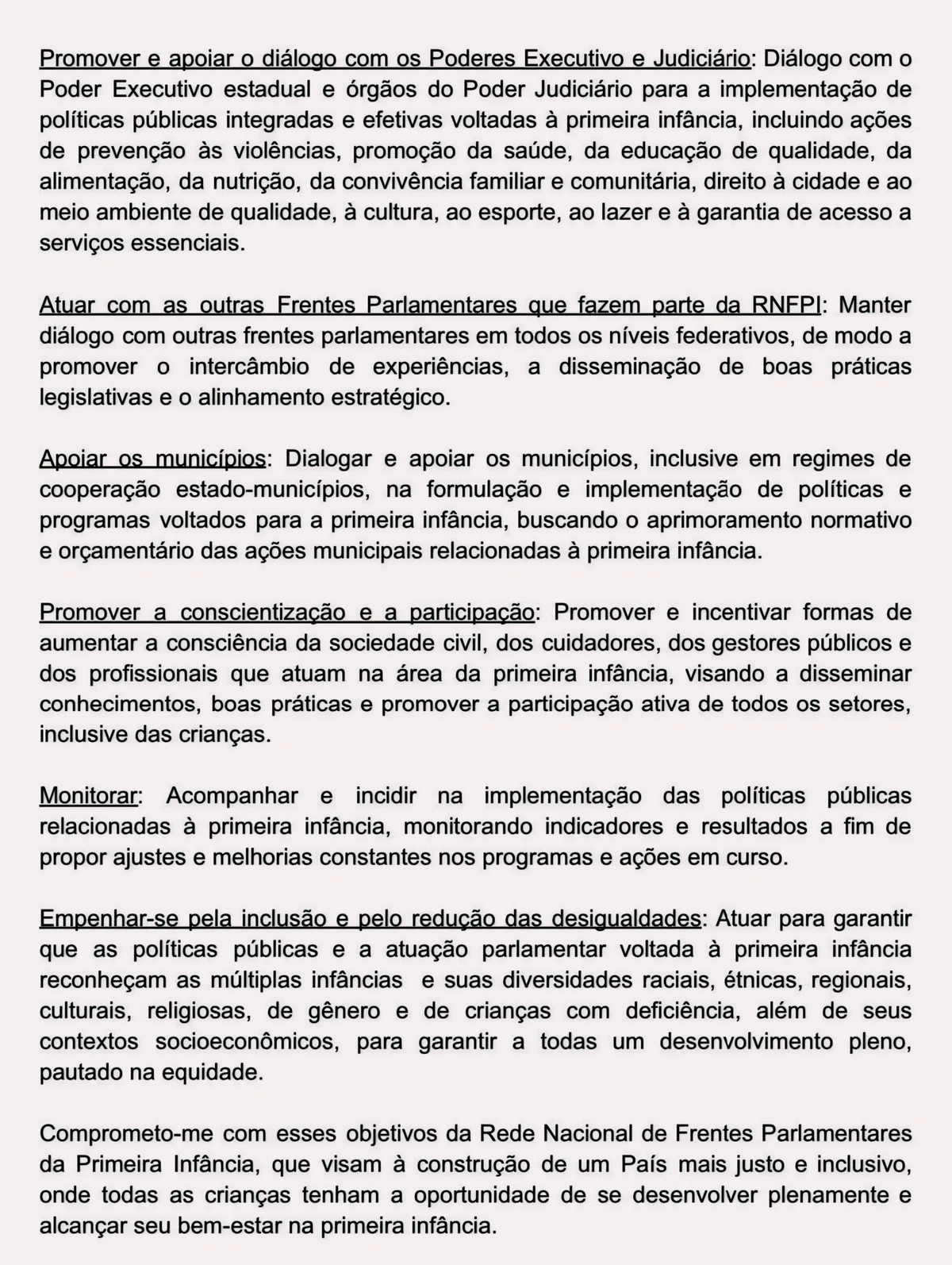 Carta Compromisso da Rede Nacional de Frentes Parlamentares da Primeira Infância